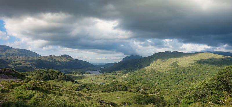 The lakes and mountains of Killarney National Park from Ladies View, County Kerry