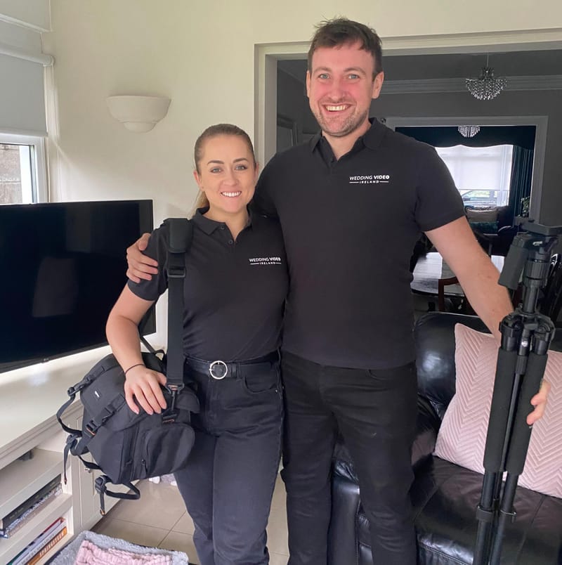Two videographers with their camera kit, ready to film a wedding together